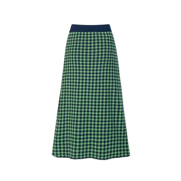 Conjunto de Vestido Polo Feminino Verde com Padrão Axadrezado Jacquard dos Anos 70