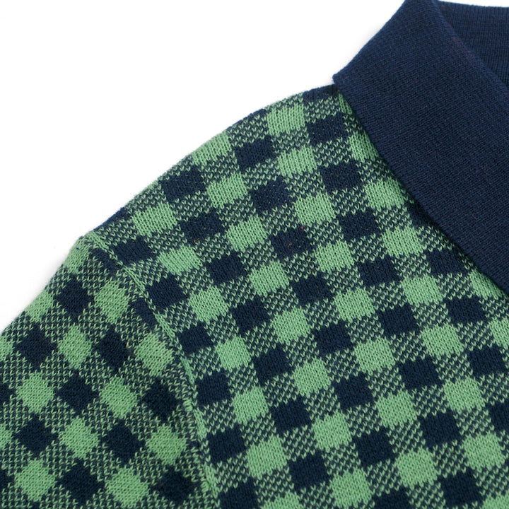 Conjunto de Vestido Polo Feminino Verde com Padrão Axadrezado Jacquard dos Anos 70