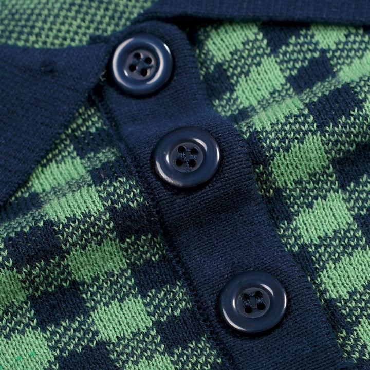 Conjunto de Vestido Polo Feminino Verde com Padrão Axadrezado Jacquard dos Anos 70