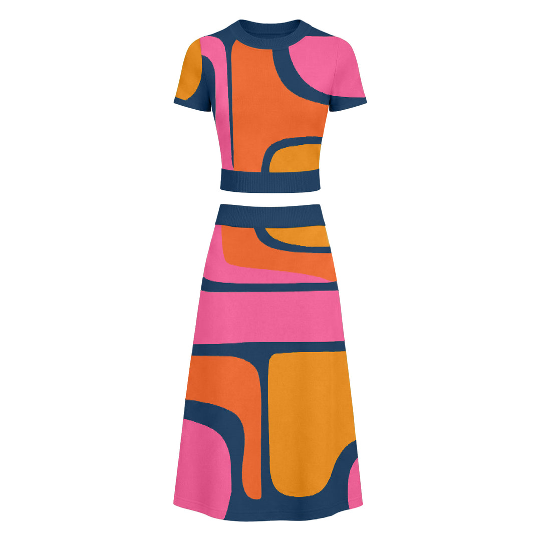 Women's 70s Psychedelic Retro Knit Dress Set, Colored / M Women's 70s Psychedelic Retro Knit Dress Set, Colored / M