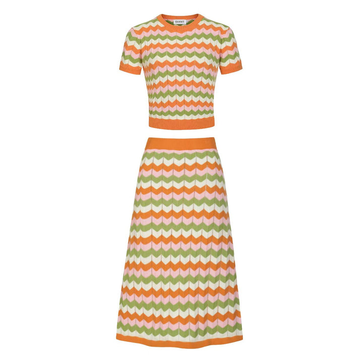 Conjunto de Vestido Retro Feminino em Malha Jacquard