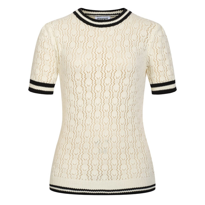 Dame Aprikos Retro Elegant Strikket Mønstret Rundhalset T-Shirt