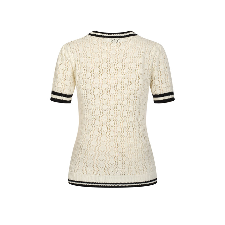 Dame Aprikos Retro Elegant Strikket Mønstret Rundhalset T-Shirt