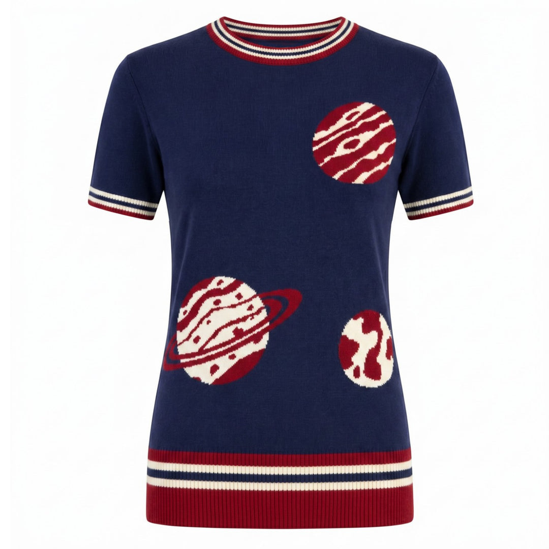 Kvinder Black Bird Art Jacquard Strik T-shirt