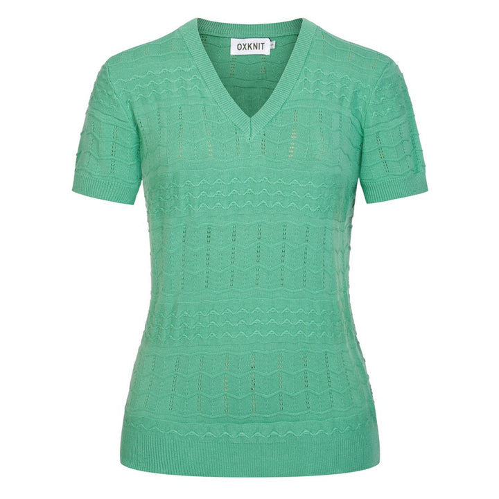 Maglietta Verde da Donna Anni '60 con Motivo Traforato Delicato e Scollo a V