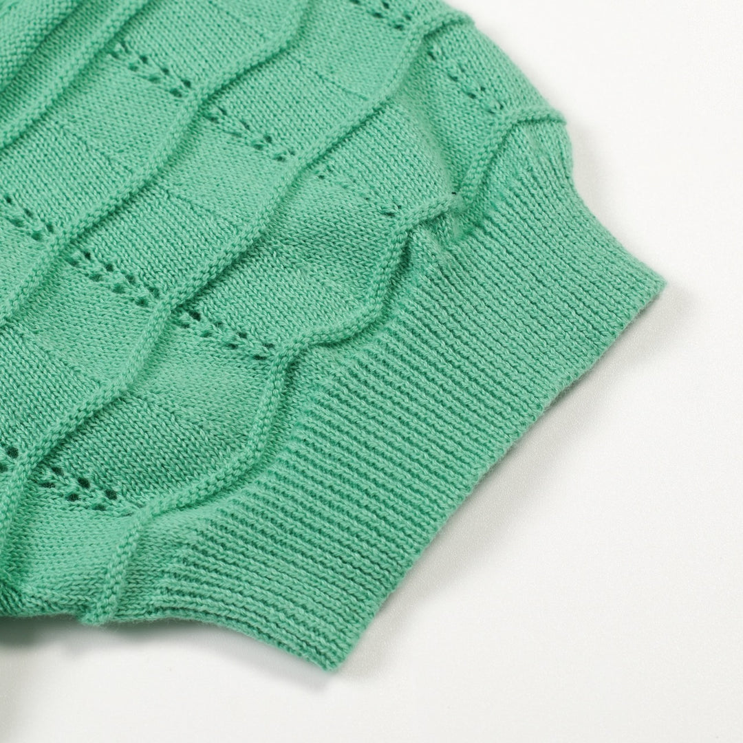 Maglietta Verde da Donna Anni '60 con Motivo Traforato Delicato e Scollo a V