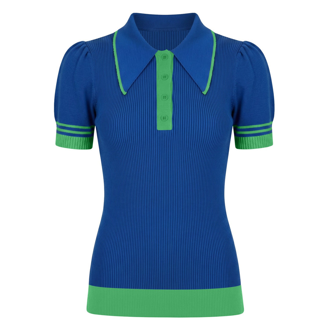 Svart fågelkonst Jacquard Stickad T-shirt för kvinnor