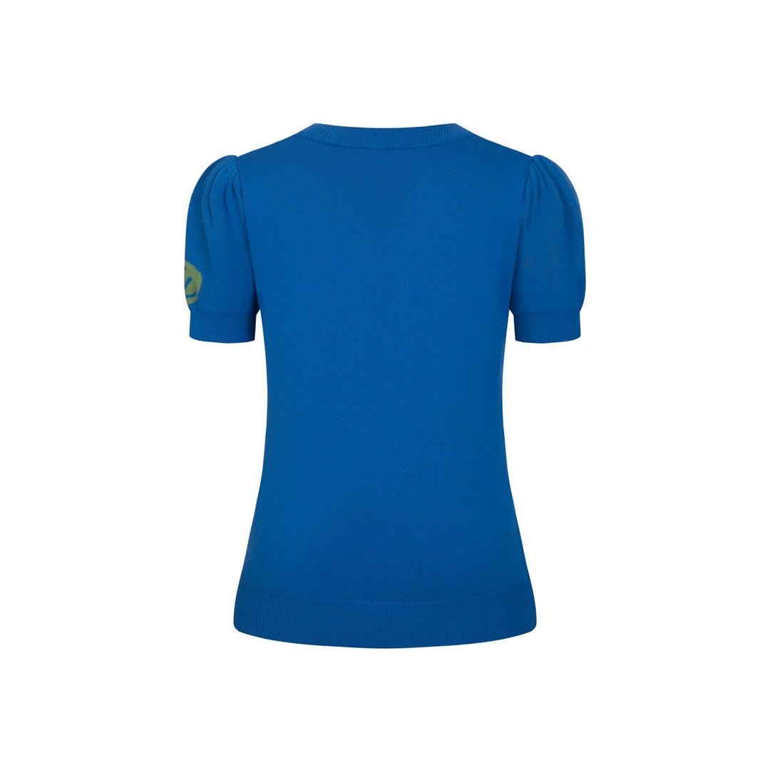 Women's Blue Retro Space Dream Art V-neck Knit T-Shirt