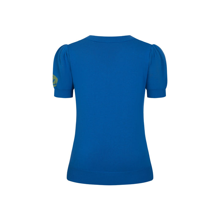 Women's Blue Retro Space Dream Art V-neck Knit T-Shirt