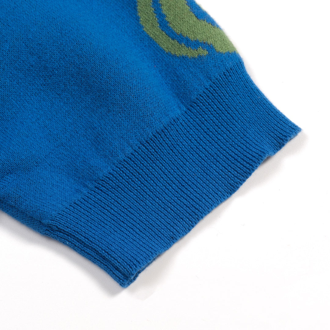 Women's Blue Retro Space Dream Art V-neck Knit T-Shirt
