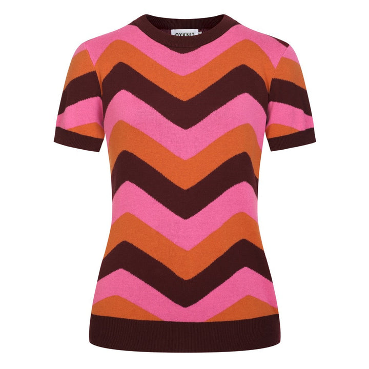 Maglietta da donna rosa anni '70 a blocchi di colore con motivo geometrico pop art