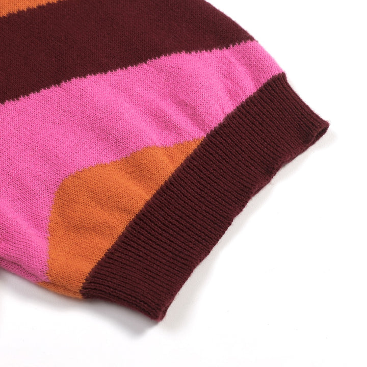 Maglietta da donna rosa anni '70 a blocchi di colore con motivo geometrico pop art