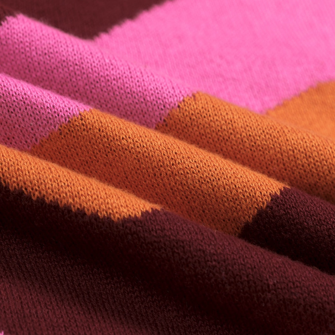 Maglietta da donna rosa anni '70 a blocchi di colore con motivo geometrico pop art