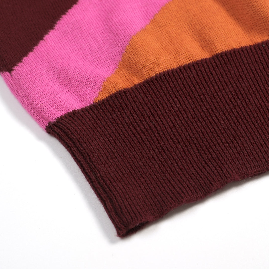 Maglietta da donna rosa anni '70 a blocchi di colore con motivo geometrico pop art