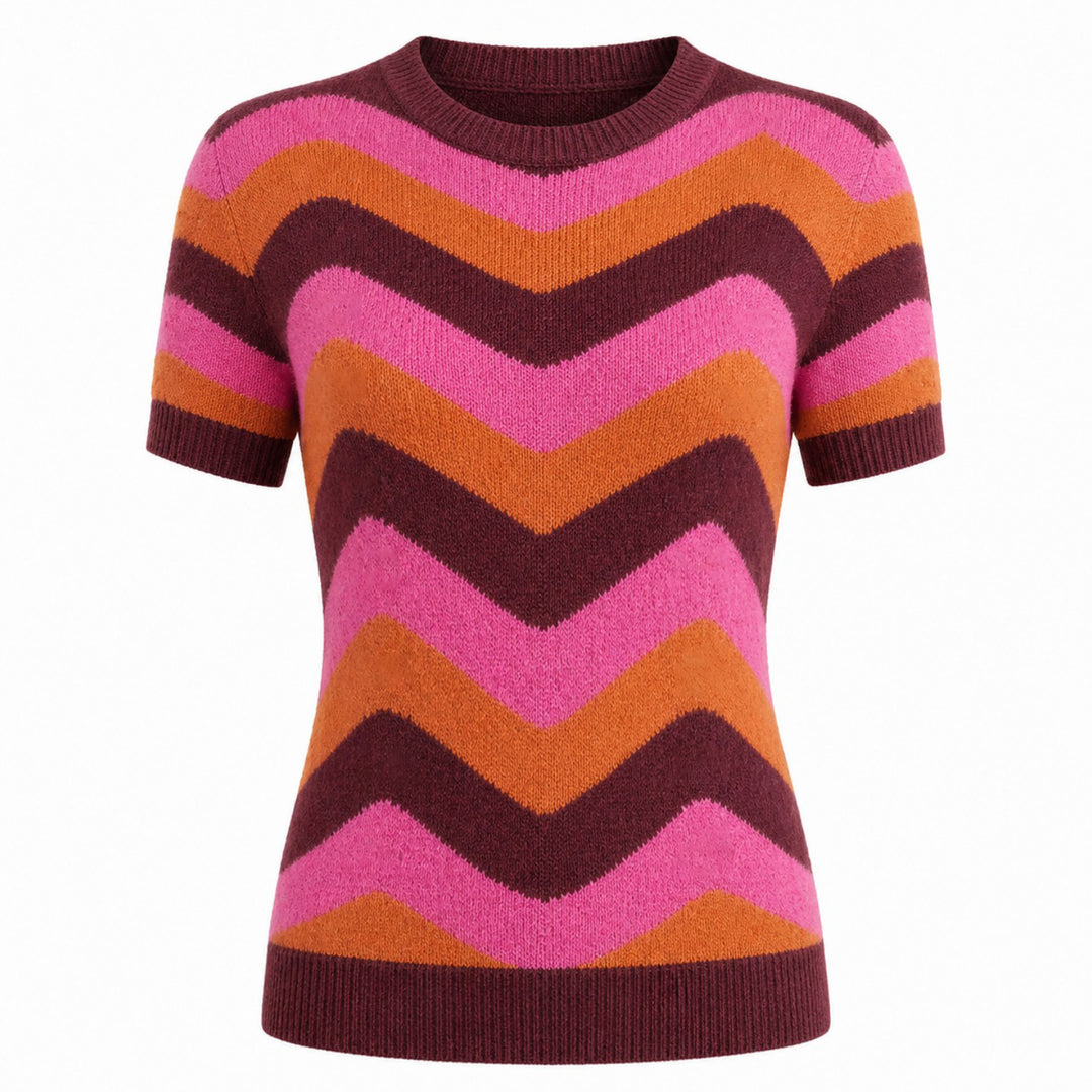 Dames Roze 70s Color-Block Geometrisch Pop Art Gebreid T-Shirt