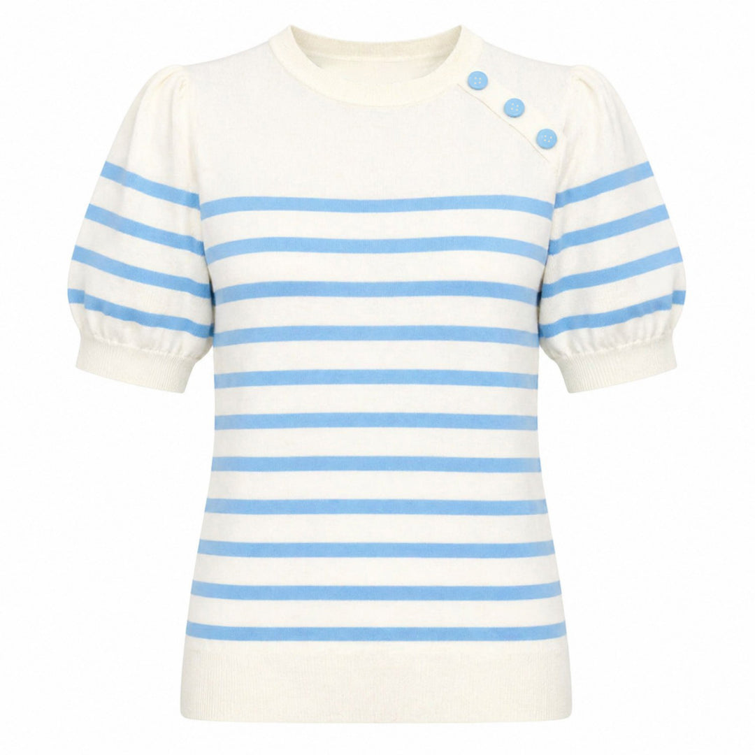 Svart fågelkonst Jacquard Stickad T-shirt för kvinnor