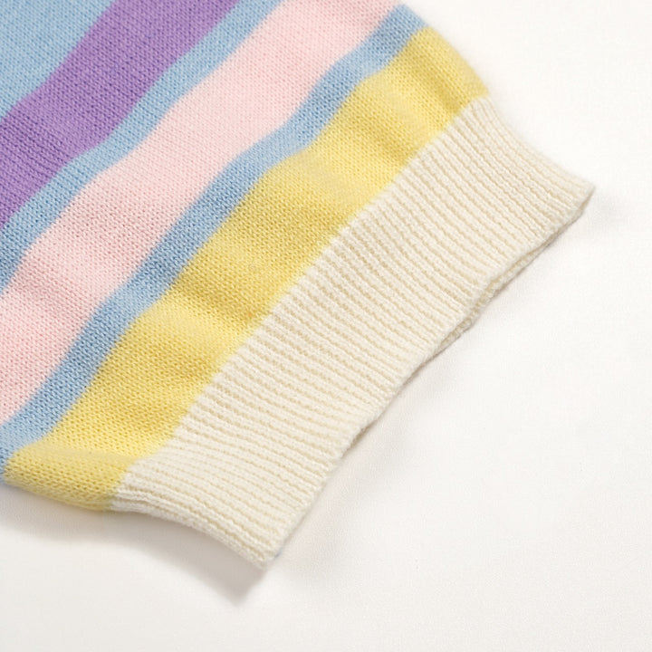 Women's Light Blue 70s Fresh Striped Jacquard Crew Neck Knit T-Shirt