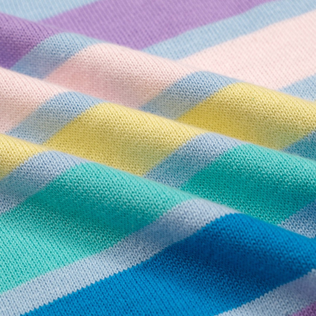 Women's Light Blue 70s Fresh Striped Jacquard Crew Neck Knit T-Shirt