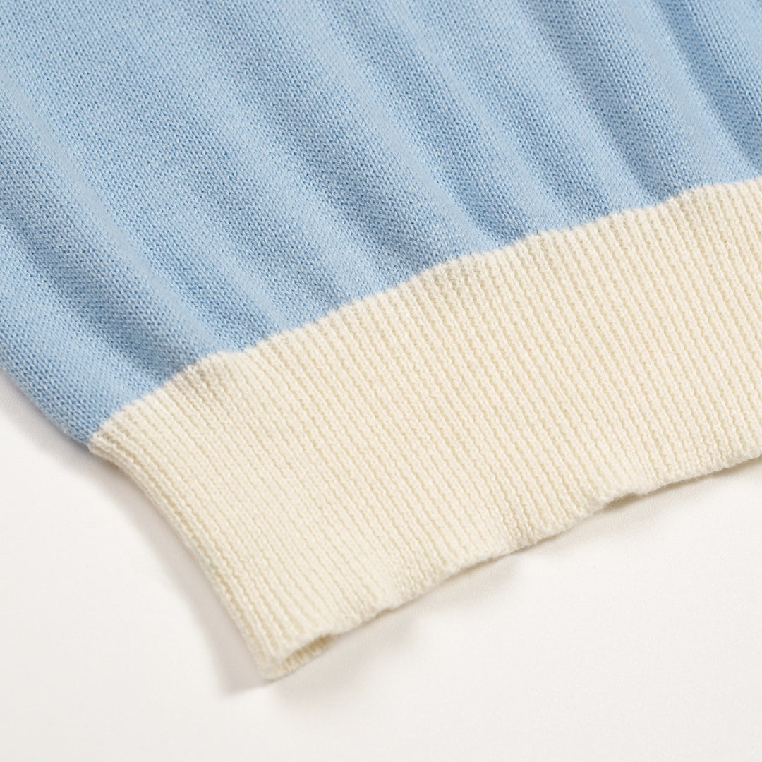 Women's Light Blue 70s Fresh Striped Jacquard Crew Neck Knit T-Shirt