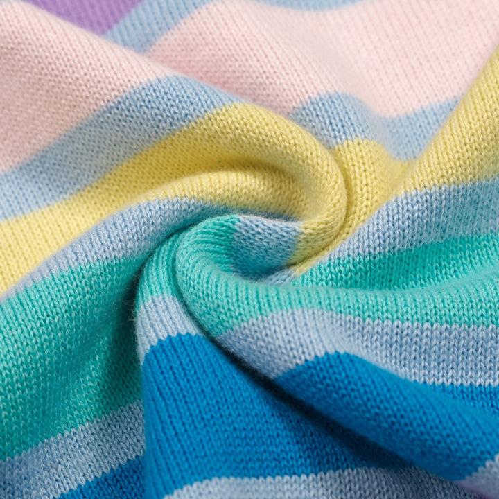 Women's Light Blue 70s Fresh Striped Jacquard Crew Neck Knit T-Shirt