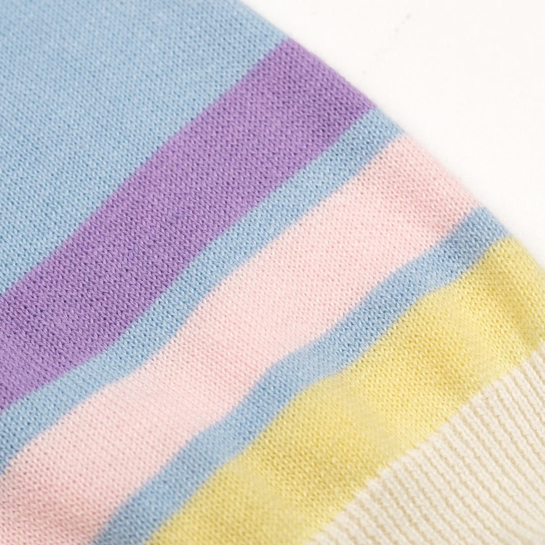 Women's Light Blue 70s Fresh Striped Jacquard Crew Neck Knit T-Shirt