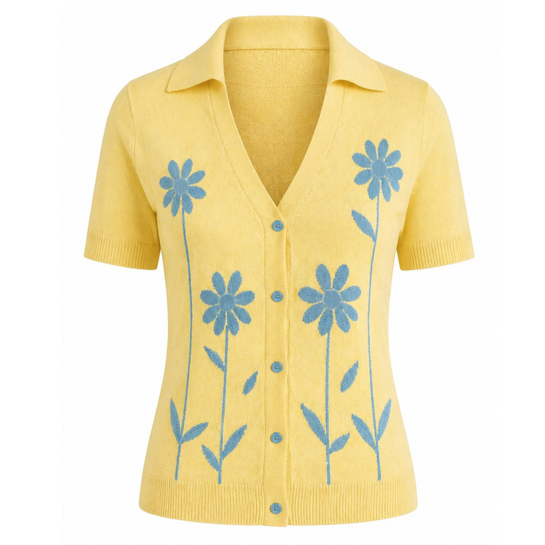 Dames Gele Retro Zoete en Frisse Stijl Polo Gebreid Vest