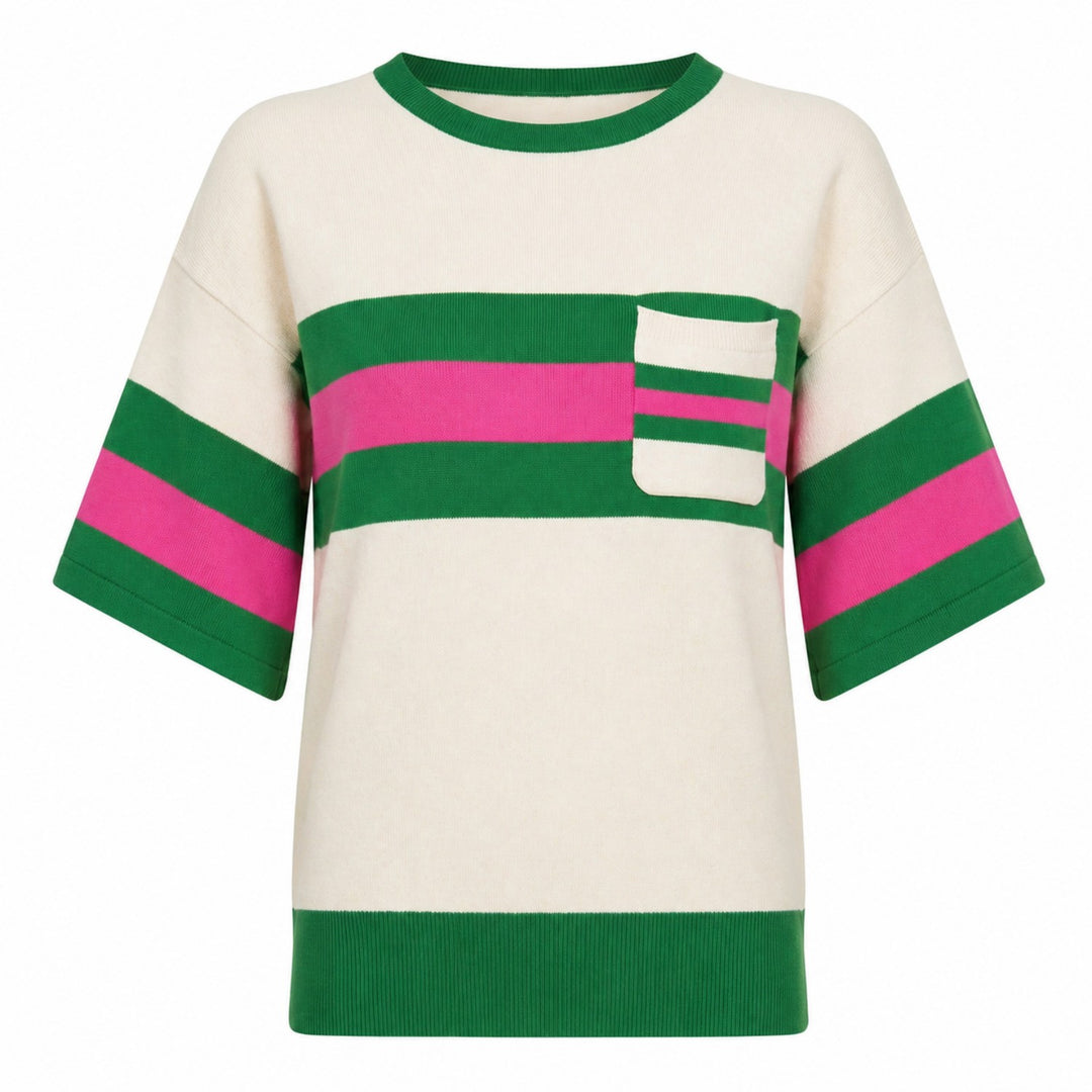Svart Bee Jacquard vintage stickad V-ringad T-shirt för kvinnor