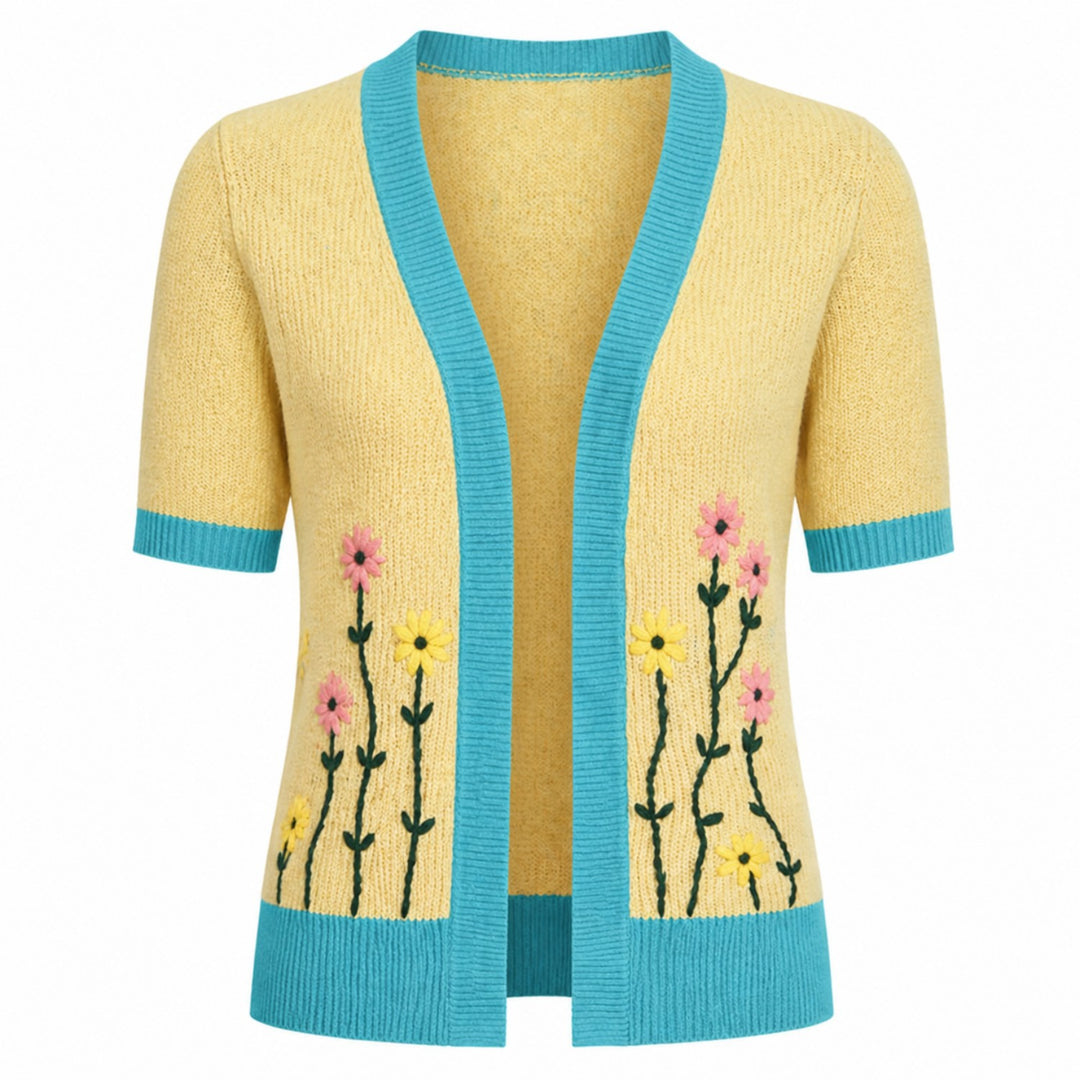 Svart Bee Jacquard vintage stickad V-ringad T-shirt för kvinnor
