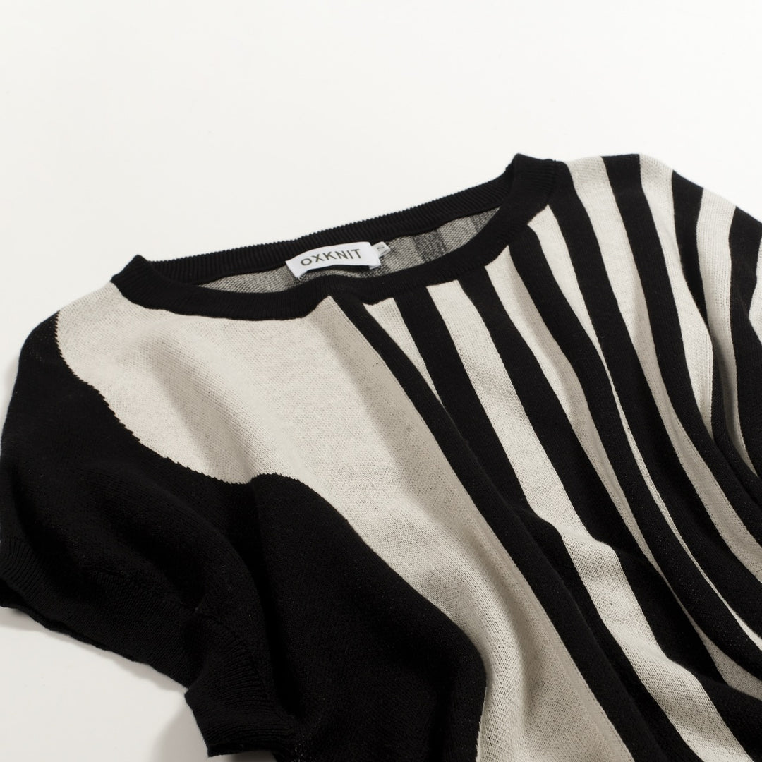 Women's White 60s Patchwork Style Batwing Sleeve Knit T-Shirt