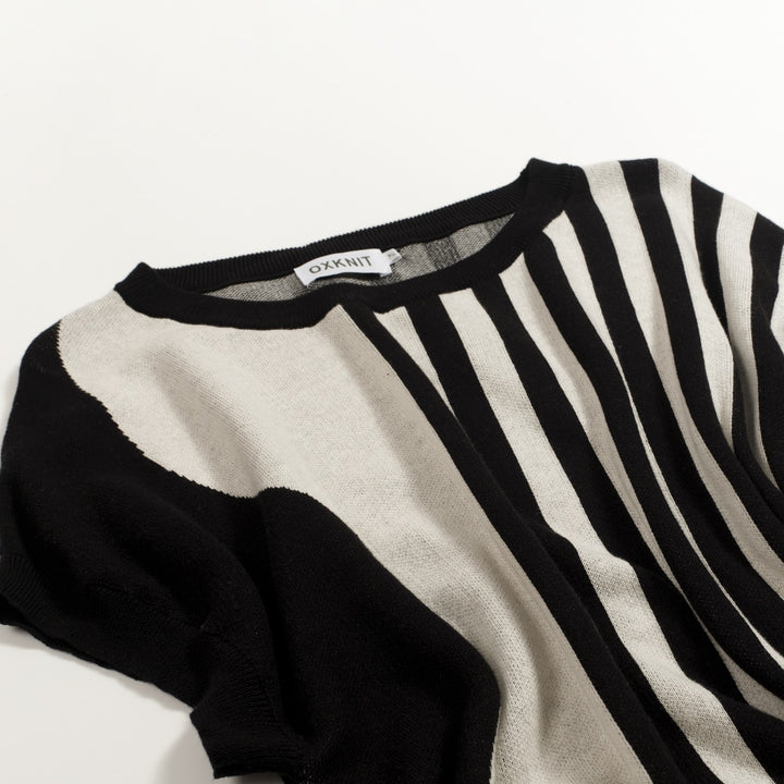 Women's White 60s Patchwork Style Batwing Sleeve Knit T-Shirt