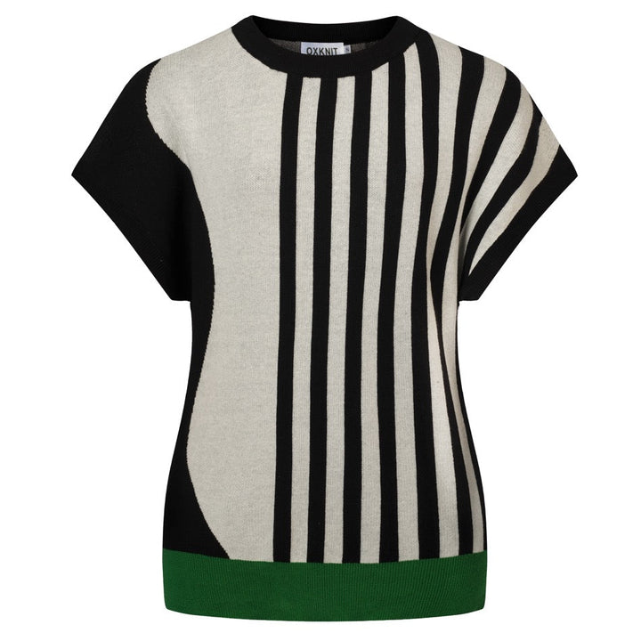 Women's White 60s Patchwork Style Batwing Sleeve Knit T-Shirt