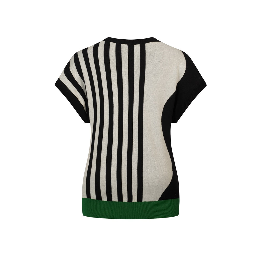 Women's White 60s Patchwork Style Batwing Sleeve Knit T-Shirt