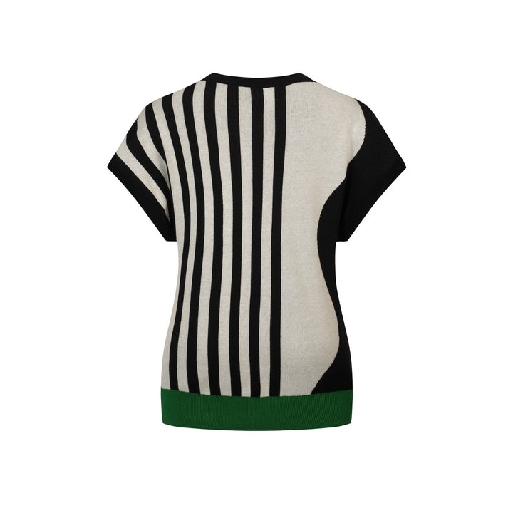 Women's White 60s Patchwork Style Batwing Sleeve Knit T-Shirt