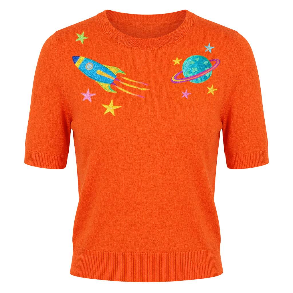 T-shirt de malha amarela com recorte em forma de coração para mulher - Comprimento curto