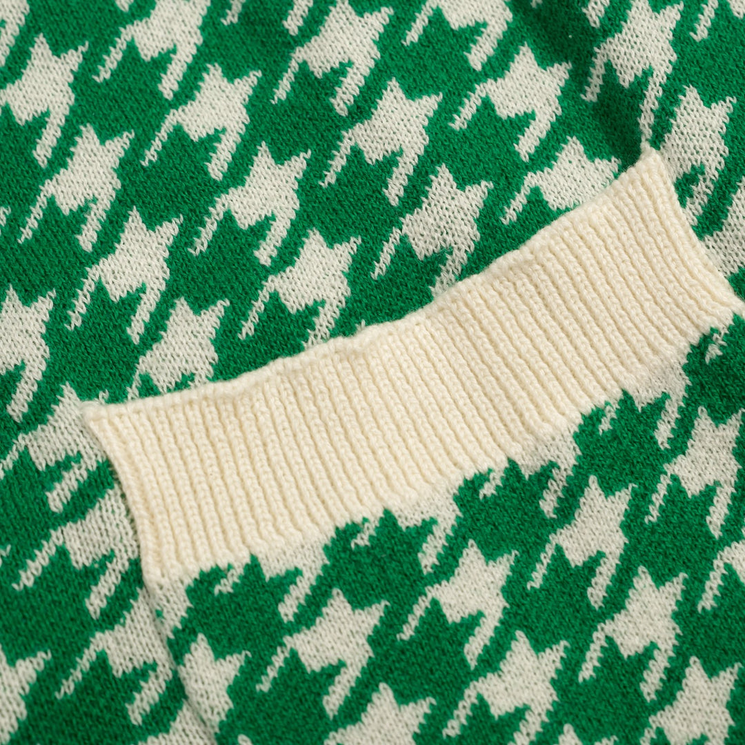 Women's 60s Green Houndstooth Jacquard Halter Knit Vest