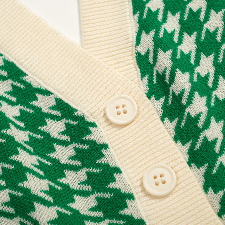 Women's 60s Green Houndstooth Jacquard Halter Knit Vest
