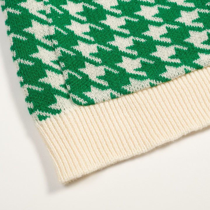 Women's 60s Green Houndstooth Jacquard Halter Knit Vest