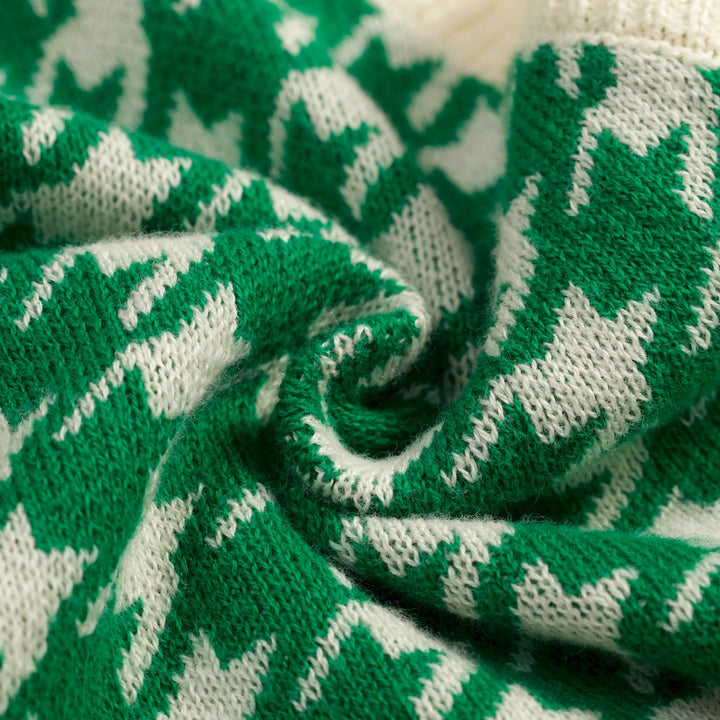 Women's 60s Green Houndstooth Jacquard Halter Knit Vest