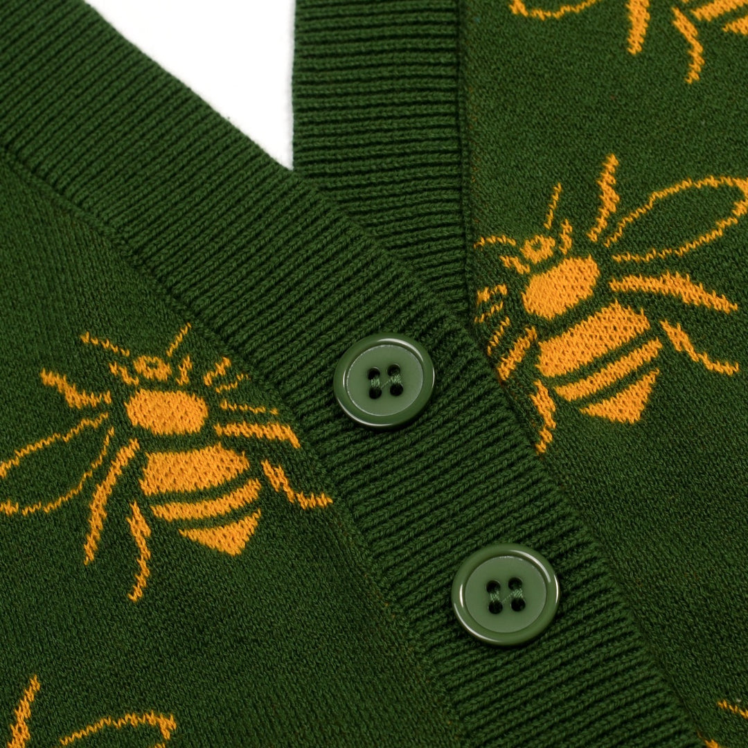 Groene 70s Bijen Jacquard Halter Gebreid Vest voor Dames