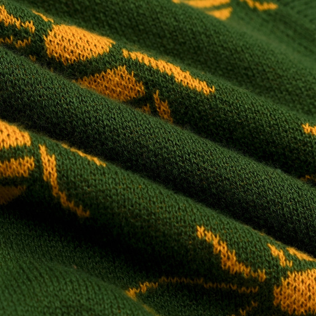Groene 70s Bijen Jacquard Halter Gebreid Vest voor Dames