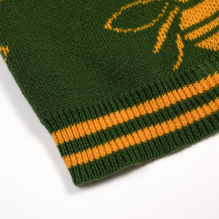 Groene 70s Bijen Jacquard Halter Gebreid Vest voor Dames