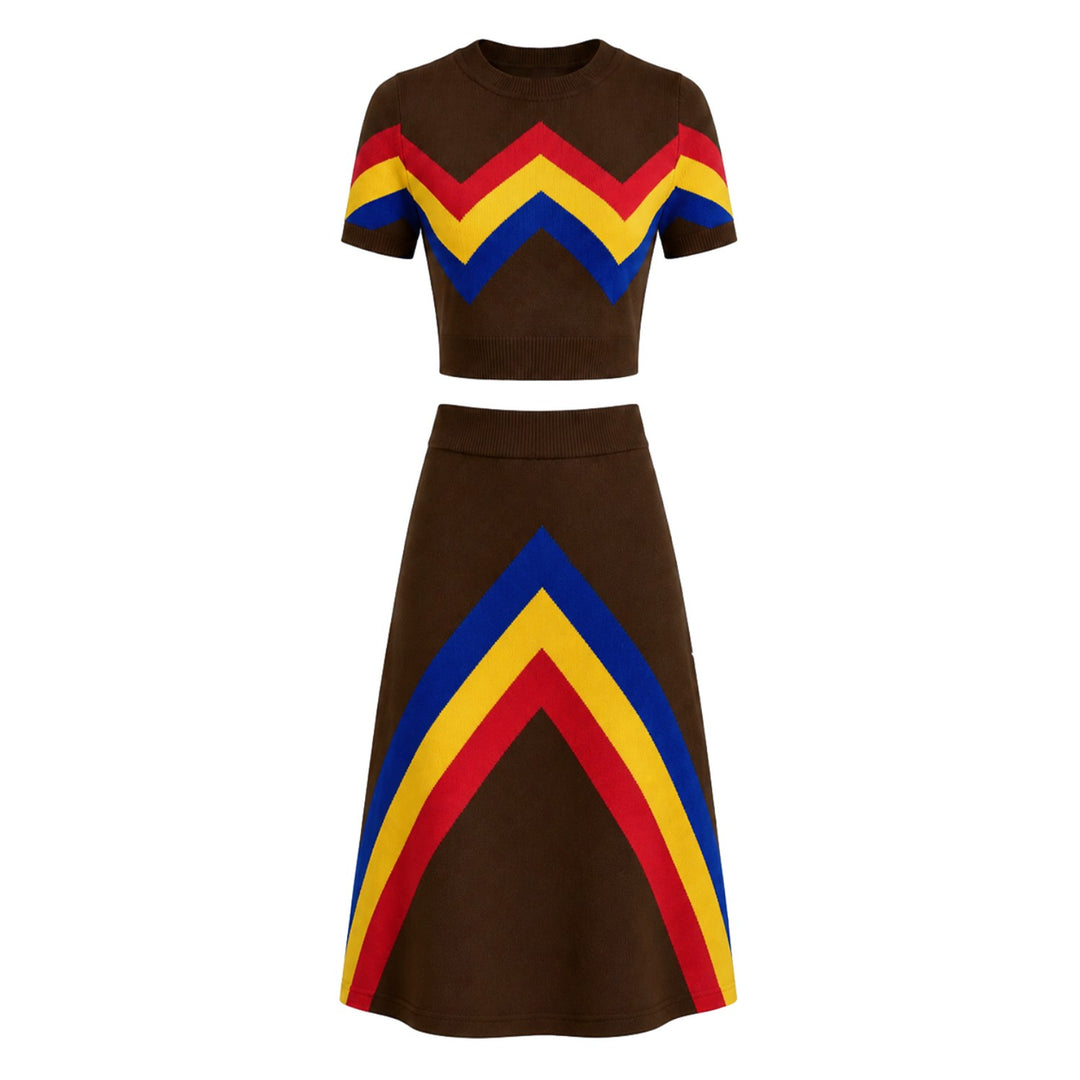 Women's Brown 70s Psychedelic Style Dress Set