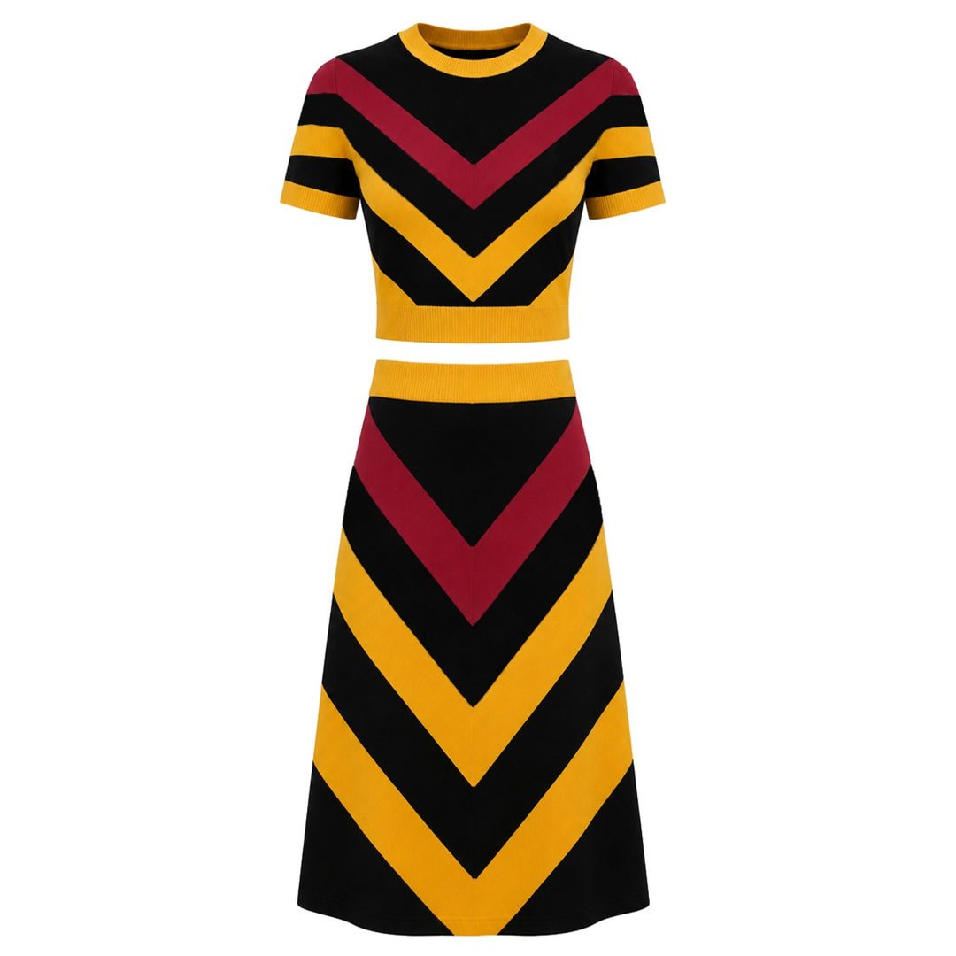 Women's Black 70s Diagonal Striped Dress Set OXKnit Women's Black 70s Diagonal Striped Dress Set OXKnit