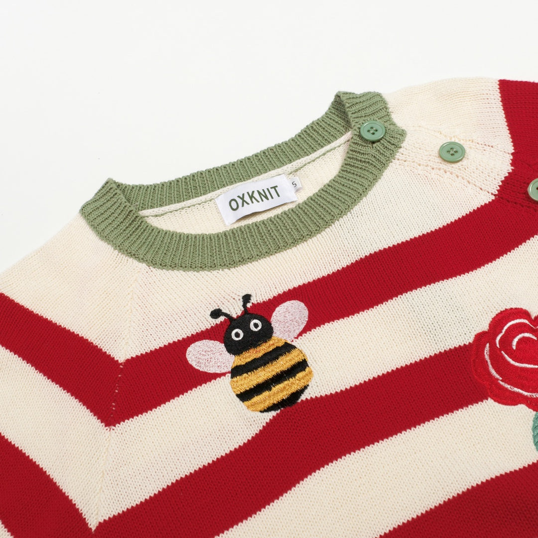 Dame Grøn Retro Pastoral Broderet Strikket T-shirt