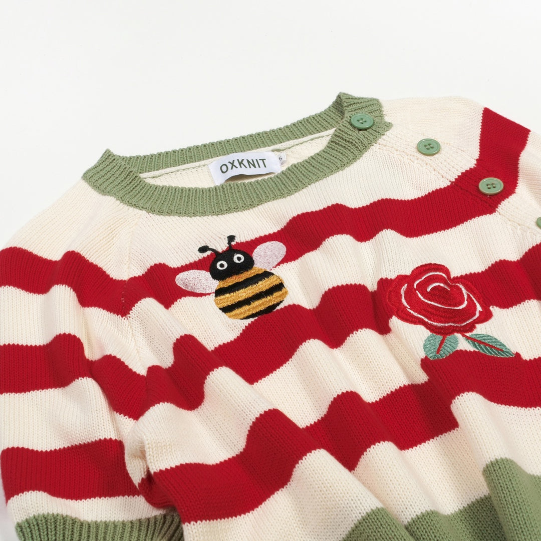 Dame Grøn Retro Pastoral Broderet Strikket T-shirt