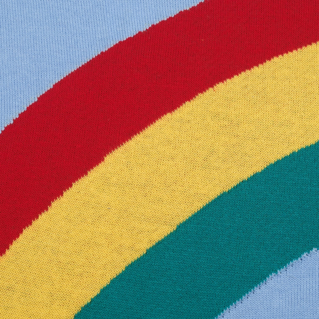 Women's Blue 70s Playful Rainbow Jacquard Knit T-Shirt
