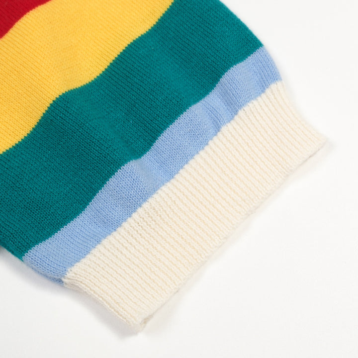 Women's Blue 70s Playful Rainbow Jacquard Knit T-Shirt