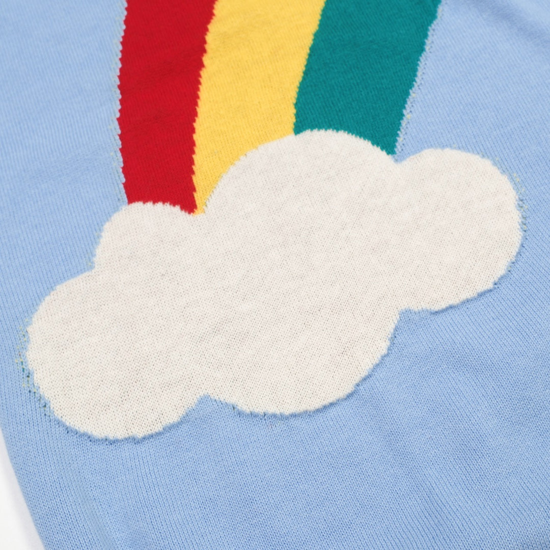 Women's Blue 70s Playful Rainbow Jacquard Knit T-Shirt