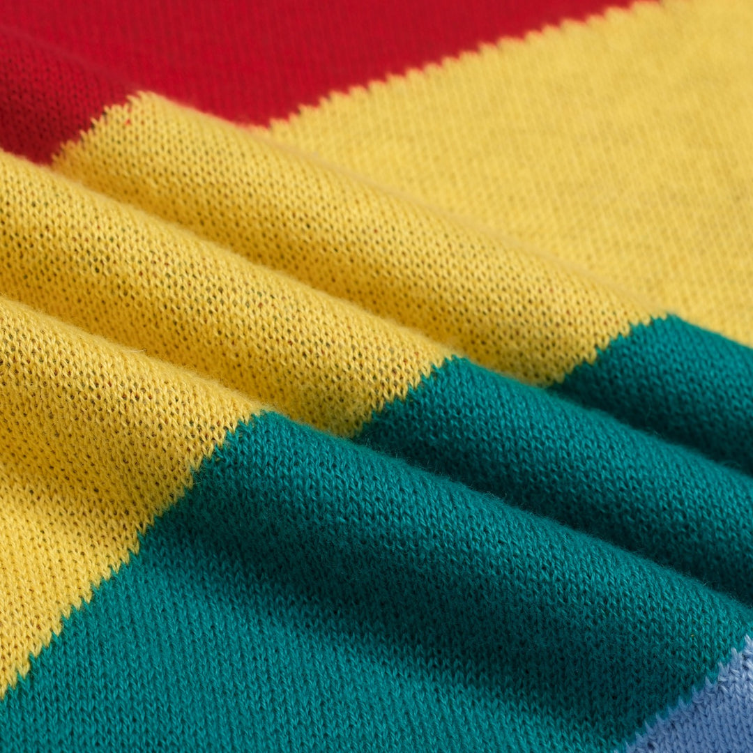 Women's Blue 70s Playful Rainbow Jacquard Knit T-Shirt