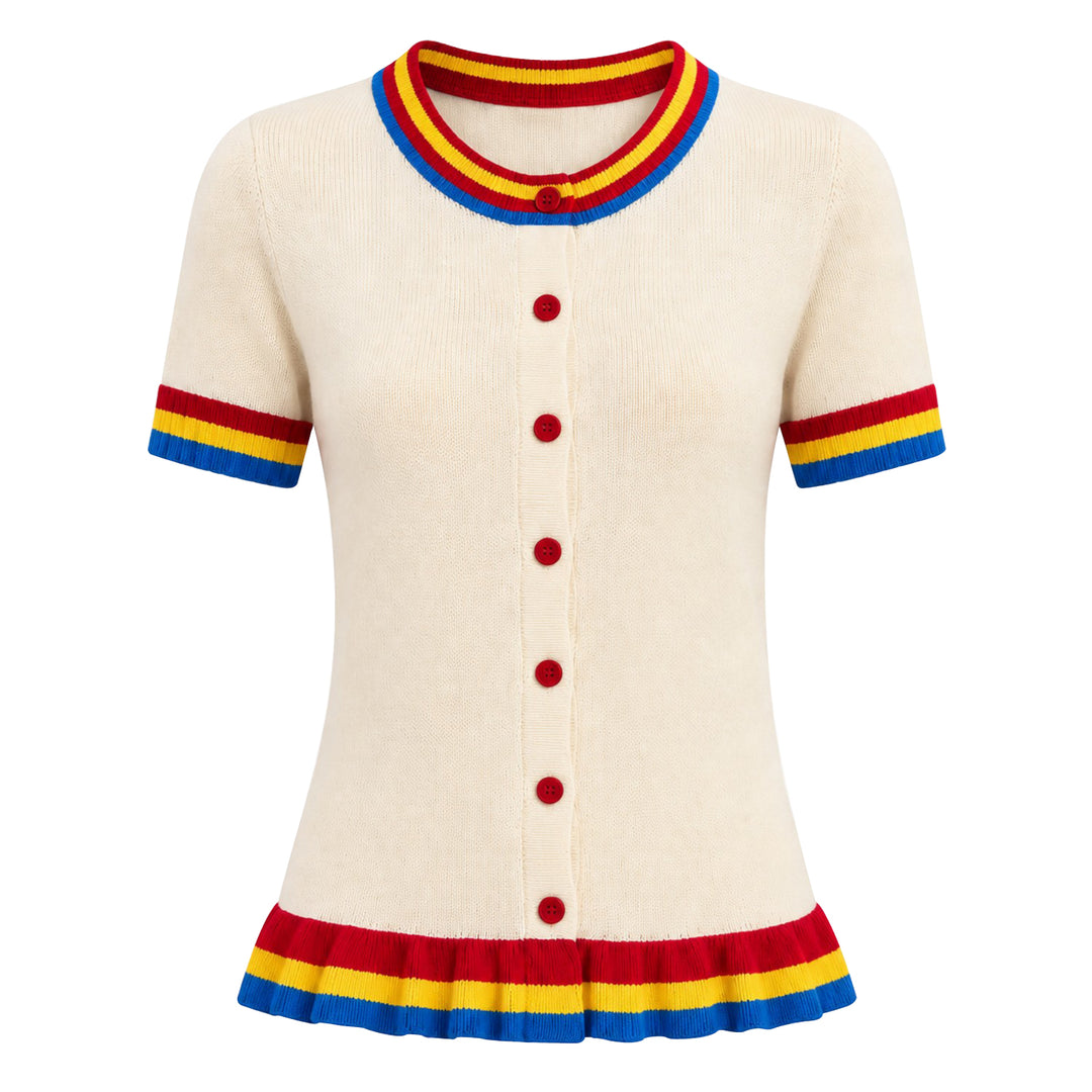 Svart fågelkonst Jacquard Stickad T-shirt för kvinnor